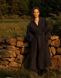 Brushed Cashmere Double Face Fringed Oversized Coat