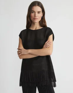 Burlap Jacquard Linen-Viscose Fringed Blouse