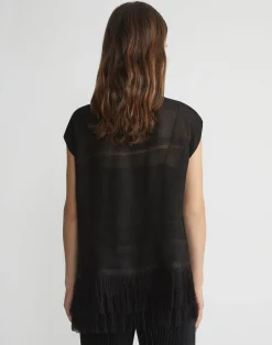 Burlap Jacquard Linen-Viscose Fringed Blouse