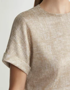 Burlap Print Crinkle Stretch Silk T-Shirt Blouse
