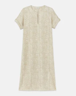 Burlap Print Crinkle Stretch Silk T-Shirt Dress