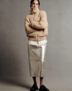 Camel Hair-Silk Bouclé Collared Cardigan