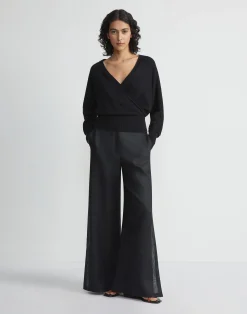 Cotton-Silk Surplice V-Neck Sweater