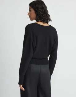 Cotton-Silk Surplice V-Neck Sweater