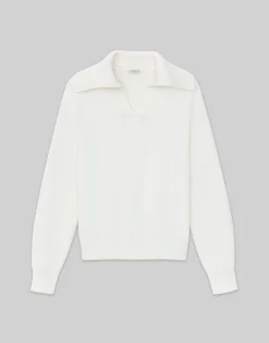 Cotton-Silk Tape Collared Sweater