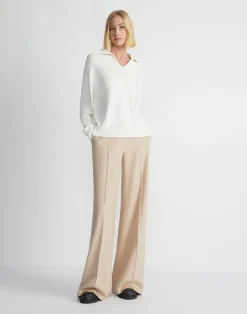 Cotton-Silk Tape Collared Sweater