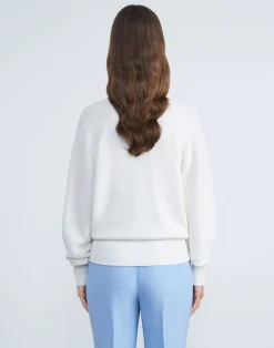 Cotton-Silk Tape Wide V-Neck Dolman Sweater