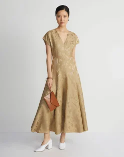 Eco Flora Jacquard Linen-Viscose Flared Dress