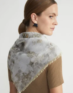 Eco Leaves Print Cotton-Silk Scarf
