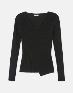 Finespun Voile Pleat Stitch Crossover Sweater