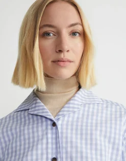 Gingham Cotton Poplin Notched Shawl Collar Shirt