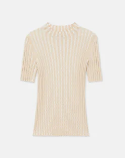 Gingham Responsible Matte Crepe Short Sleeve Sweater