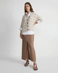 Gingham Sustainable Linen-Silk Chainette Open Stitch Cardigan