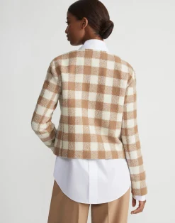 Gingham Wool Collarless Buttoned Jacket
