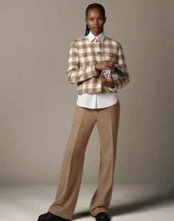 Gingham Wool Collarless Buttoned Jacket