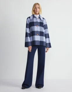 Gingham Wool-Cashmere Double Face Oversized Swing Coat