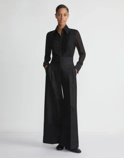 Hand-Beaded Silk Georgette Pintuck Blouse