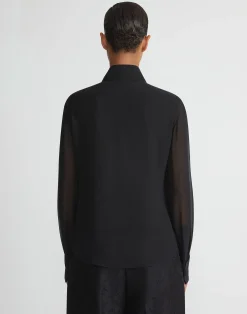 Hand-Beaded Silk Georgette Pintuck Blouse