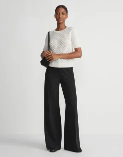 Hand-Embellished Cashmere Lace Stitch Short Sleeve Sweater