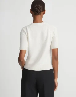 Hand-Embellished Cashmere Lace Stitch Short Sleeve Sweater