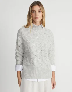 Hand-Embellished Cashmere-Alpaca Lace Stitch Sweater