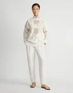 Hand-Embroidered Flora Bloom Cotton-Wool Chainette Sweater
