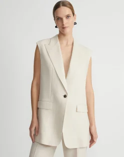 Linen Peak Lapel Longline Vest