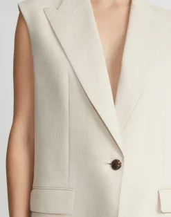 Linen Peak Lapel Longline Vest