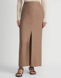 Linen Slit Front Maxi Skirt
