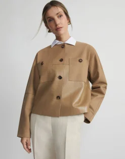 Nubuck Suede & Leather Collarless Jacket