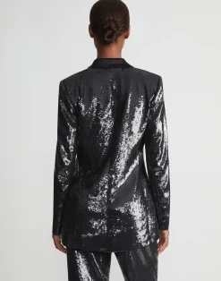 Sequin Chiffon Double Breasted Blazer