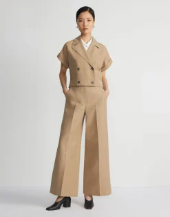 Silk-Linen Double Breasted Cropped Shirt Jacket