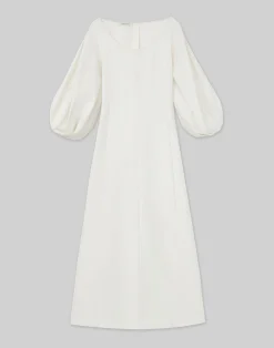 Silk-Linen Lantern Sleeve Dress