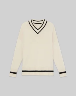 Stripe Cashmere V-Neck Sweater