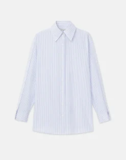 Stripe Cotton Poplin Button Sleeve Oversized Shirt