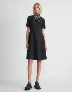Wool-Silk Crepe Short Sleeve Dress
