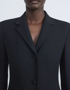 Wool-Silk Crepe Three-Button Academy Coat