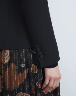 Wool-Silk Crepe Three-Button Academy Blazer