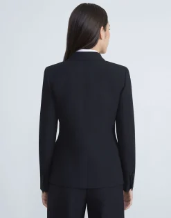 Wool-Silk Crepe Three-Button Academy Blazer